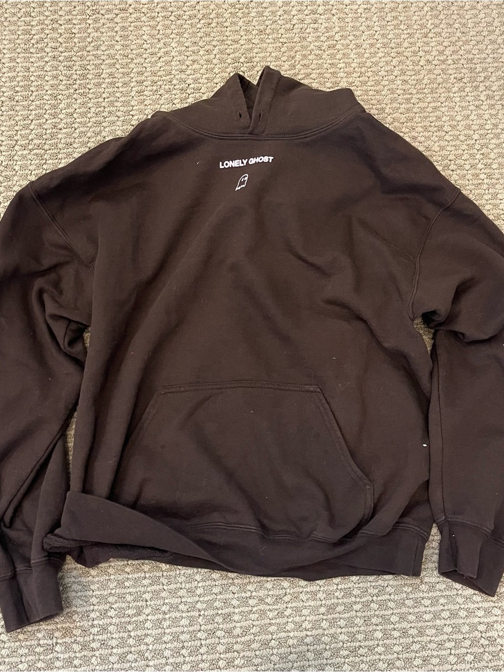 LONELY GHOST Black Hoodie with White Ghost Tag